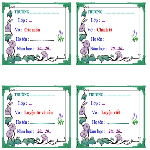 Nhãn vở cấp 1 Hồng Hà